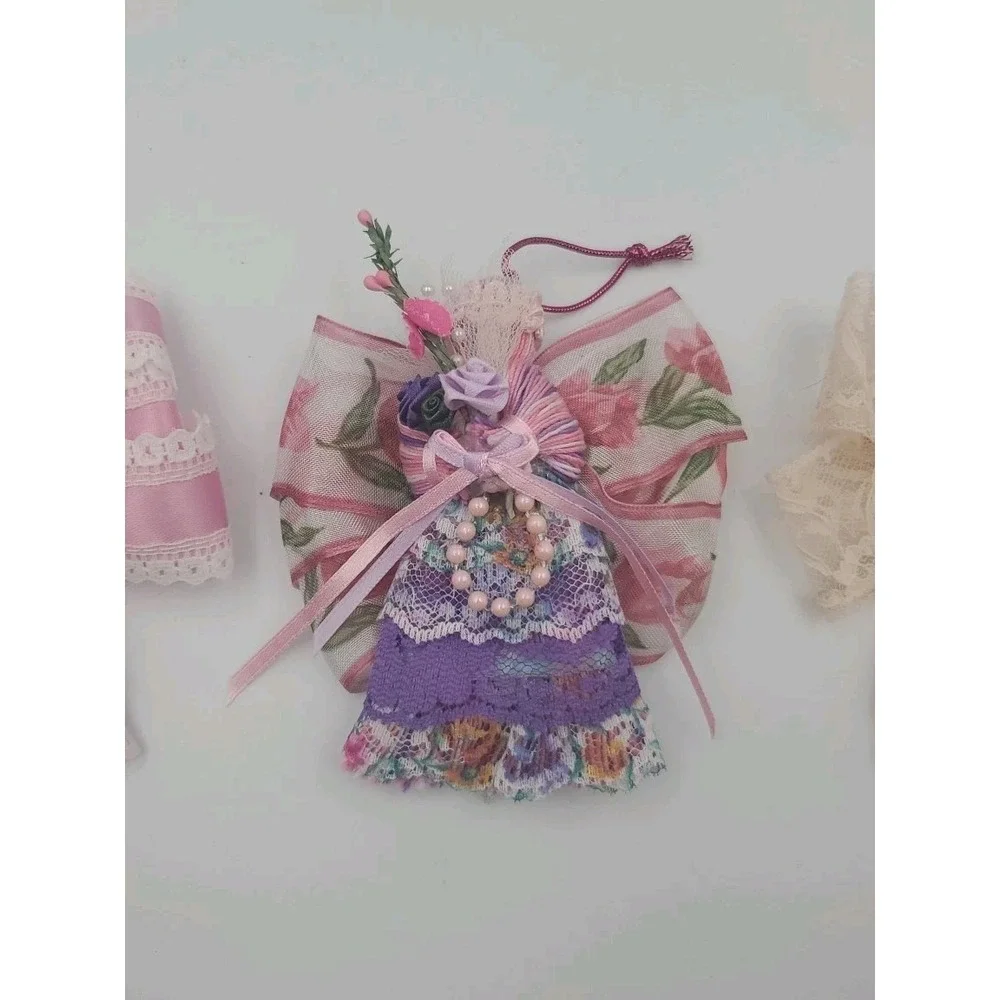 Lot Of 4‎ Handmade Angel Fabric Christmas Tree Ornaments Victorian Style Decor